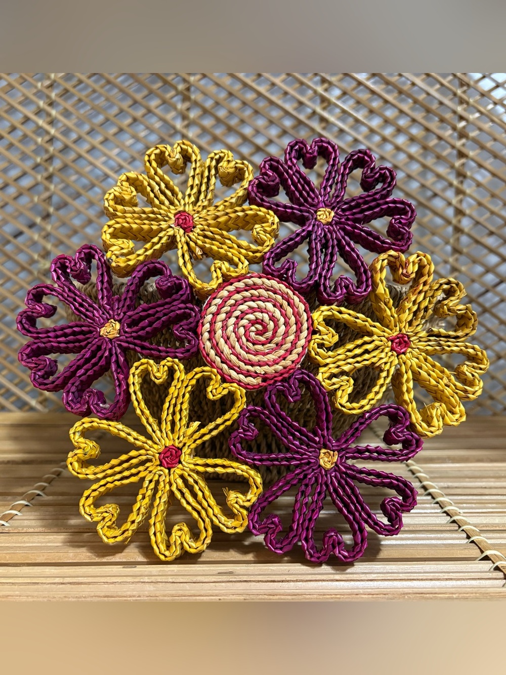 1970s Boho Woven Raffia Trivet